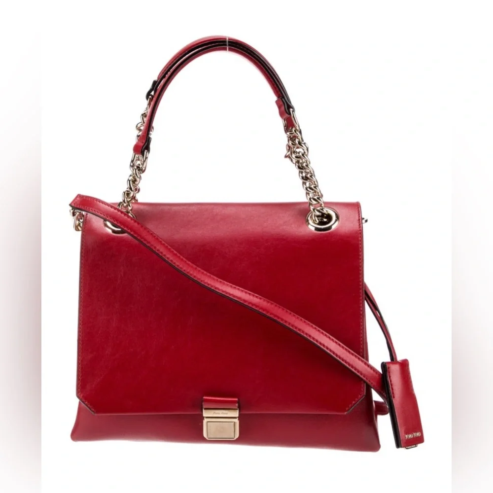 Very rare Miu Miu $2500 Authentic Red Leather Chain Handle Shoulder Bag.